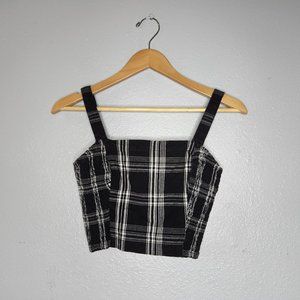 Hollister Women's Small Black White Plaid Mini Crop Top Smocked